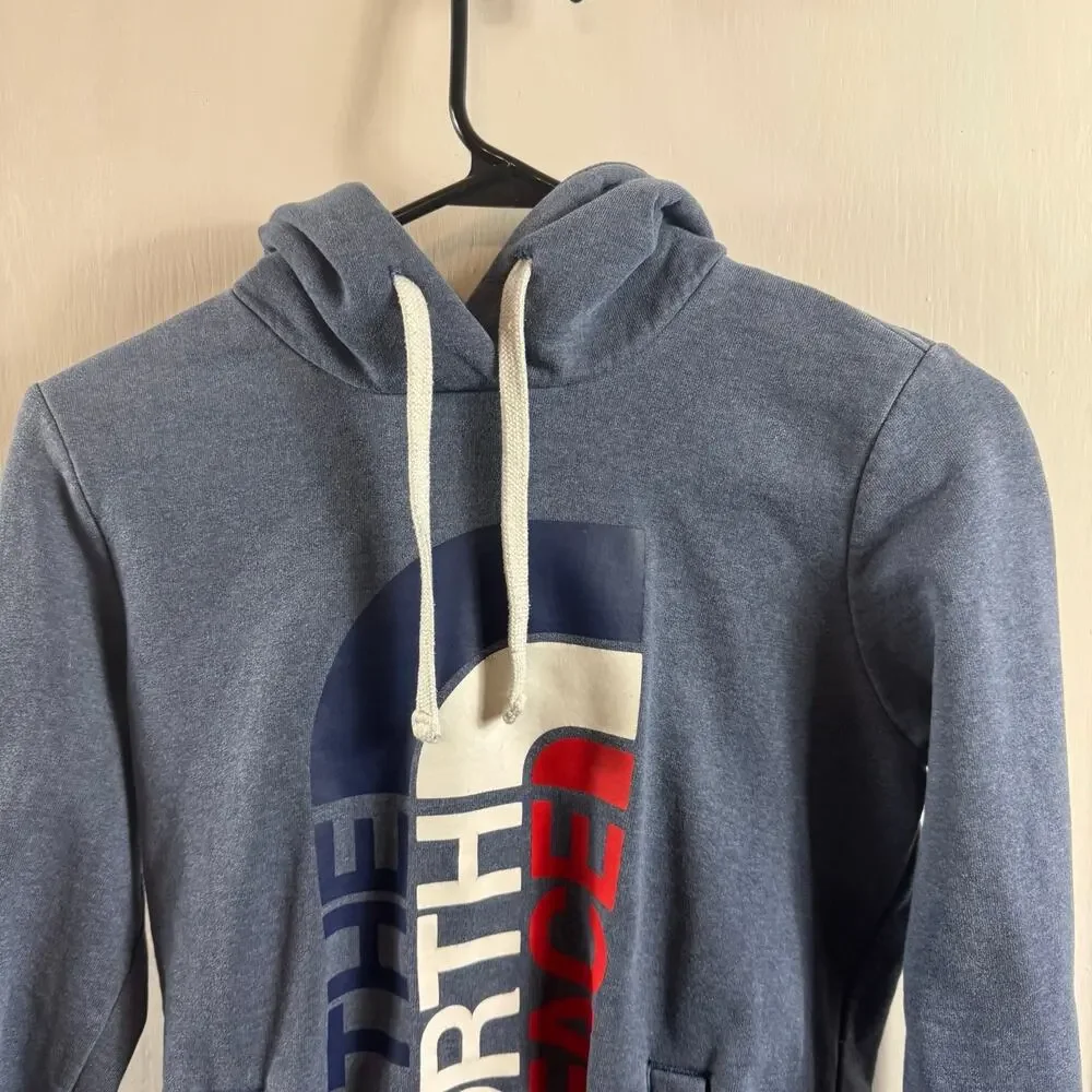The North Face RU14 medium weight light blue graphic hooded sweatshirt
